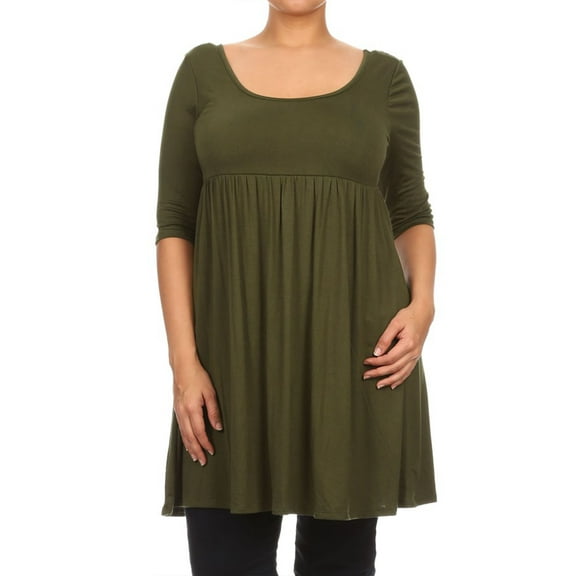 Women's Plus Size Scoop Neck 3/4 Sleeves  Babydoll Midi Mini Dress