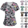 thumbnail image 1 of Women's Plus Size Scrub Top Cross V-Neck Short Sleeve Printed Work Uniform with Pockets Nursing Shirt S, 1 of 7