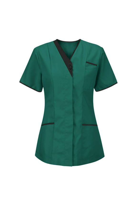 Women's Plus Size Scrub Tops Mock Wrap V-Neck Short Sleeve with 3 Pockets Cool Short Sleeve Scrubs Nursing Housekeeping Uniform T-Shirts for Cleaning Jobs