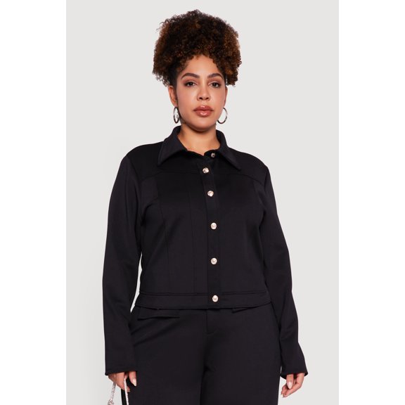 Women's Plus Size Scuba Button Front Shacket