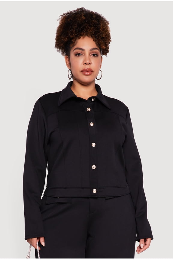 Women's Plus Size Scuba Button Front Shacket