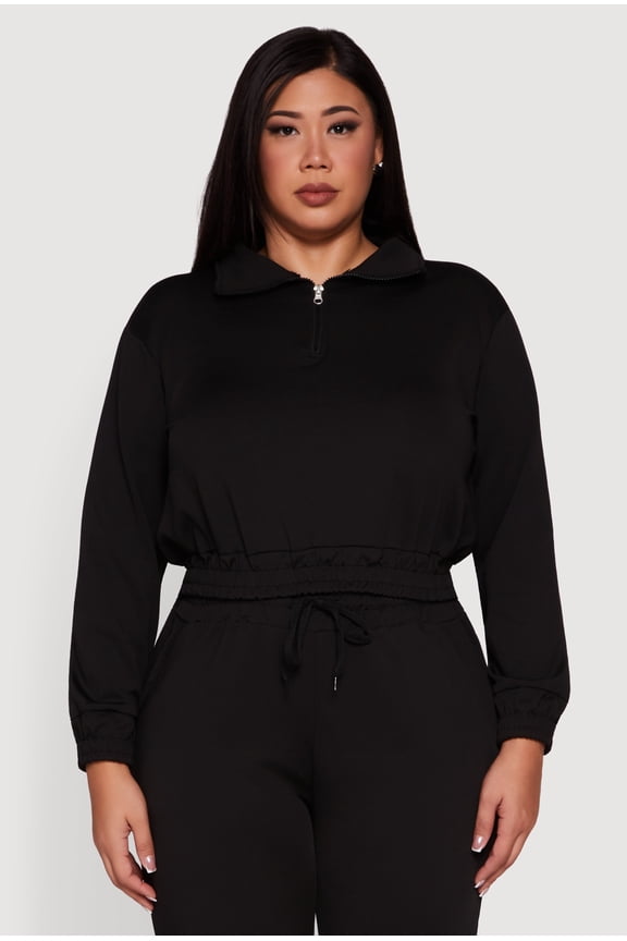 Women's Plus Size Scuba Cropped Quarter Zip Pullover Sweatshirt