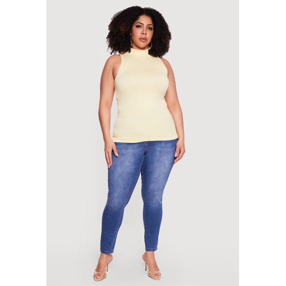 Women's Plus Size Seamless Ribbed Knit Mock Neck Tank Top