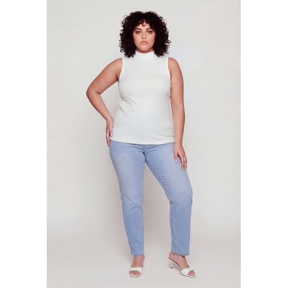 Women's Plus Size Seamless Ribbed Knit Mock Neck Tank Top