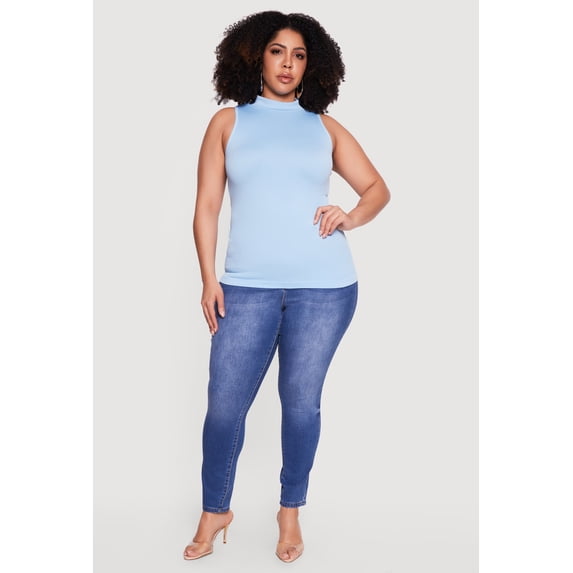Women's Plus Size Seamless Ribbed Knit Mock Neck Tank Top