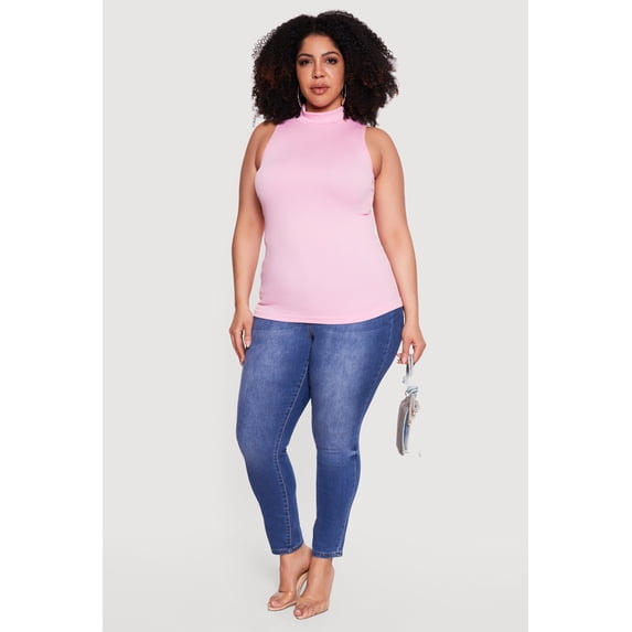 Women's Plus Size Seamless Ribbed Knit Mock Neck Tank Top