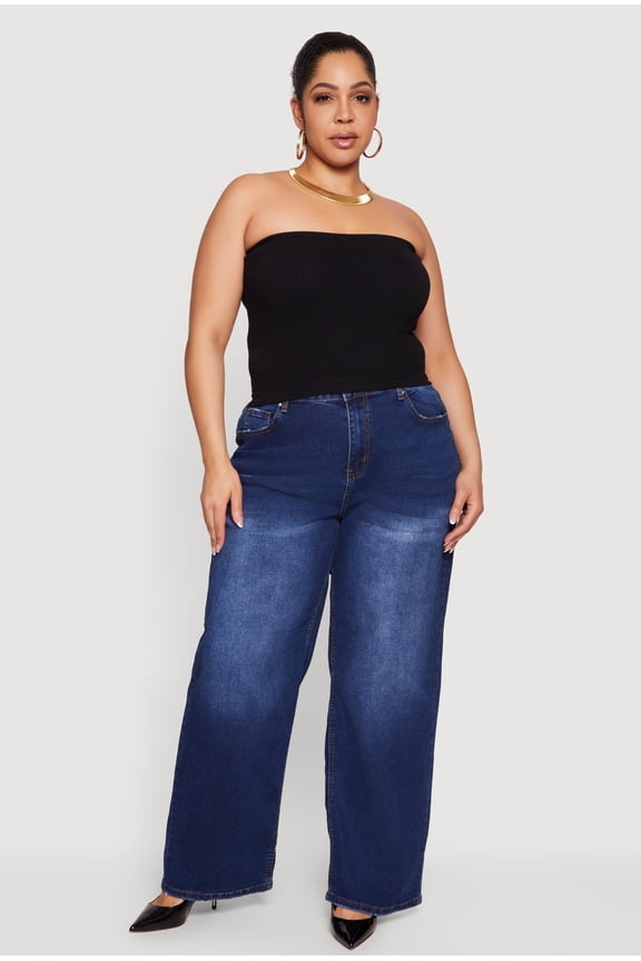 Women's Plus Size Seamless Ribbed Knit Tube Top