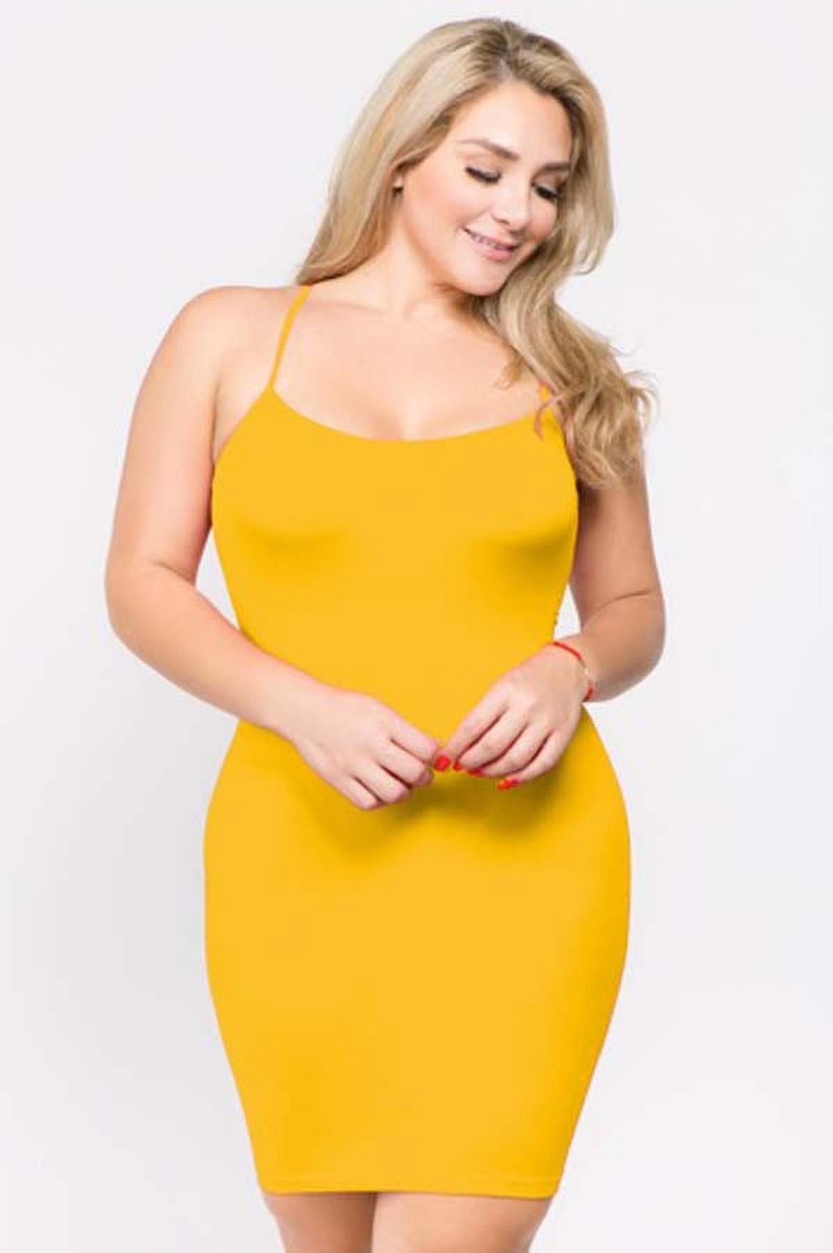 Women's Plus Size Seamless Spaghetti Stap Cami Slip Bodycon Tank Dress,  Mustard 