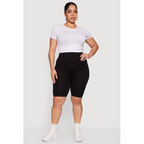 Women's Plus Size Seamless Waffle Knit Waist Bike Shorts