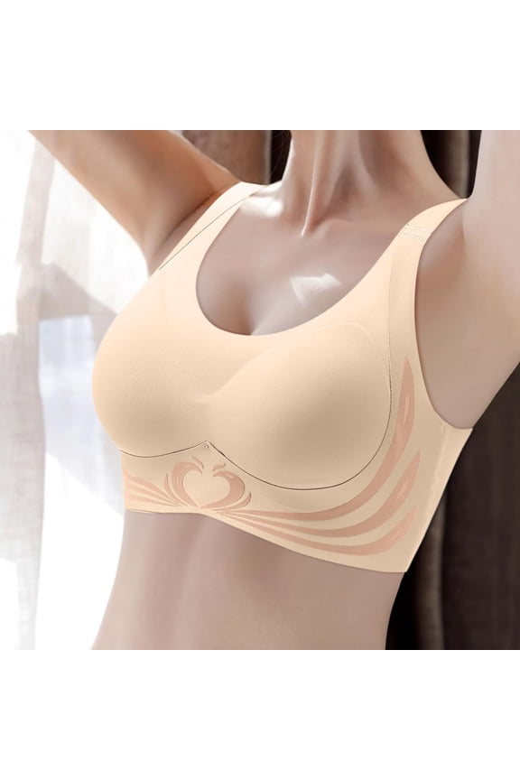 Women's Plus Size Seamless Wireless Sports Bra, Push Up Lift Fixed Cup Bra, Soft Stretch High Support Intimates(Complexion Size：44)