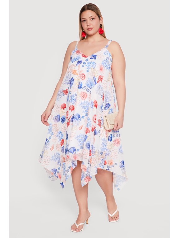Women's Plus Size Seashell Patterned Sharkbite Hem Dress