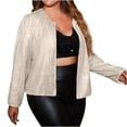 thumbnail image 1 of Women's Plus Size Sequin Jacket Button Up Long Sleeve Disco Sparkling Puff Sleeve Party Bomber Outwear, 1 of 8