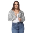 thumbnail image 1 of Women's Plus Size Sequin Metallic Open Front Bolero Blazer Shrug, Silver, X-Large, 1 of 3