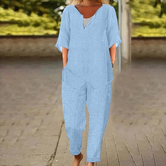 Women's Plus Size Set Cotton Half Sleeve Round Neck Casual Two Piece Wear