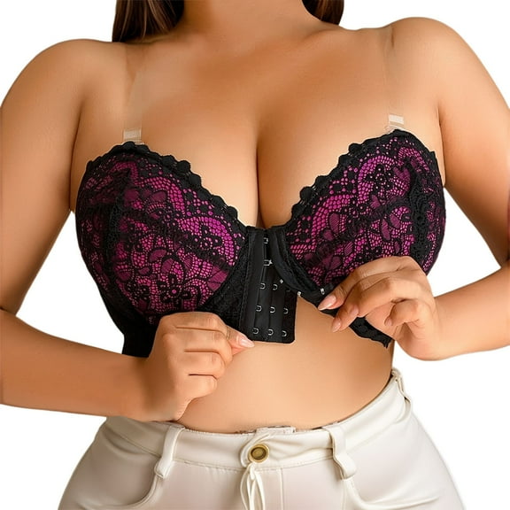 Women's Plus Size Sexy Lace Front Closure Underwire Push Up Bra Support Comfort Everyday Wear