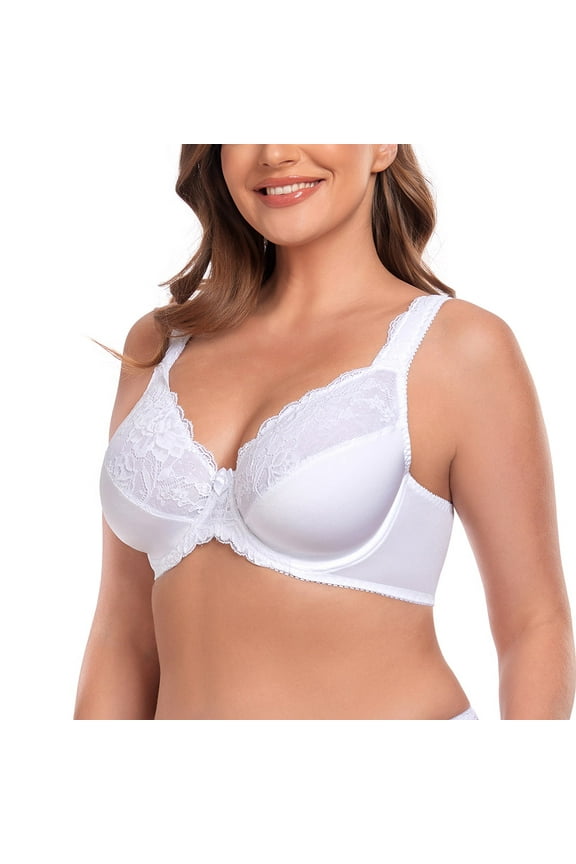 Women's Plus Size Sexy Lace Full Coverage Unpadded Underwire Bras Minimizer Mesh Bras for Big Bust 32D