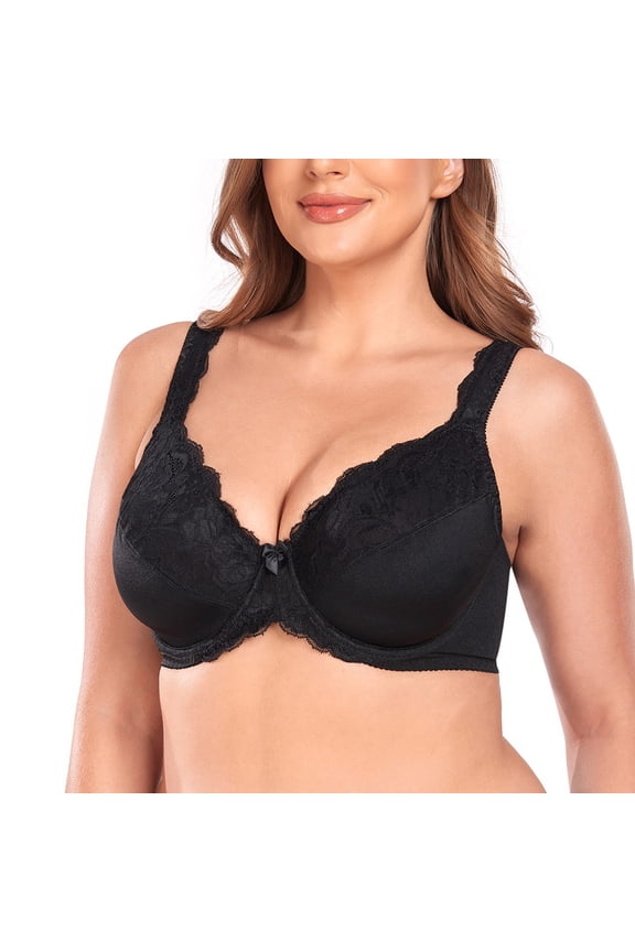 Women's Plus Size Sexy Lace Full Coverage Unpadded Underwire Bras Minimizer Mesh Bras for Big Bust 32G