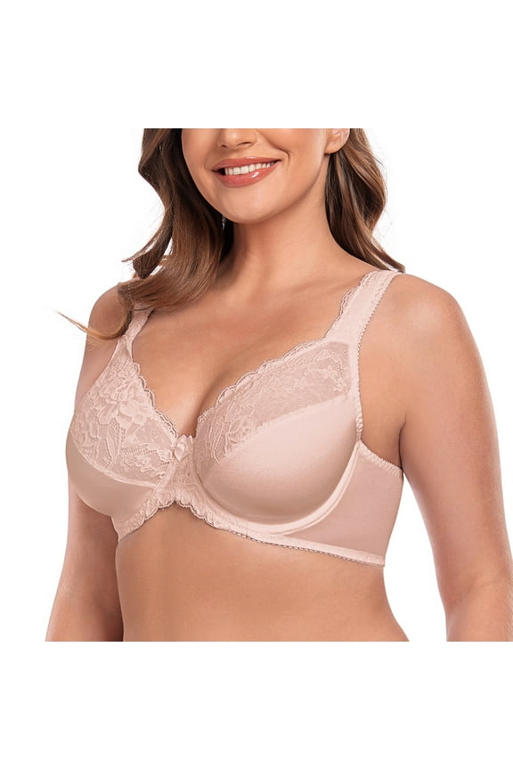 Women's Plus Size Sexy Lace Full Coverage Unpadded Underwire Bras Minimizer Mesh Bras for Big Bust 36J