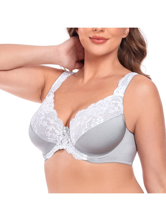 Women's Plus Size Sexy Lace Full Coverage Unpadded Underwire Bras Minimizer Mesh Bras for Big Bust 40DDD