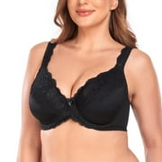 Womens Plus Size Sexy Lace Full Coverage Unpadded Underwire Bras Minimizer Mesh Bras for Big Bust 42DD