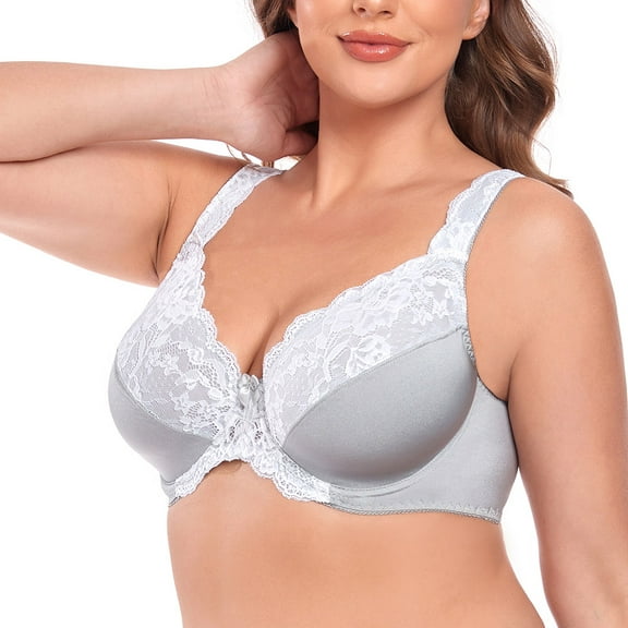 Women's Plus Size Sexy Lace Full Coverage Unpadded Underwire Bras Minimizer Mesh Bras for Big Bust 46C