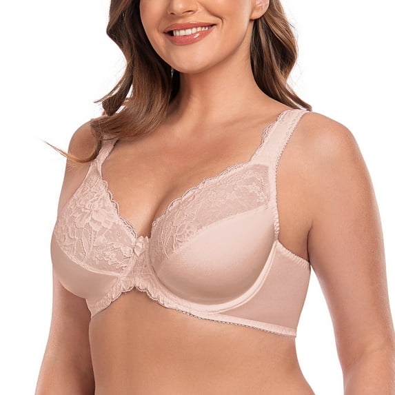 Women's Plus Size Sexy Lace Full Coverage Unpadded Underwire Bras Minimizer Mesh Bras for Big Bust 50D