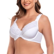 Womens Plus Size Sexy Lace Full Coverage Unpadded Underwire Bras Minimizer Mesh Bras for Big Bust 52D