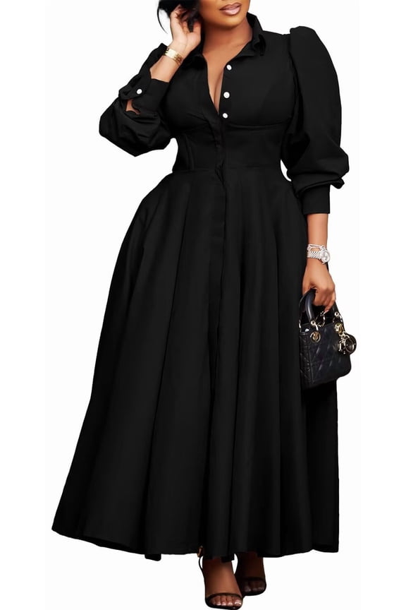 Women's Plus Size Sexy Pleated Party Dress Wrap V Neck A-line Maxi Club Dresses