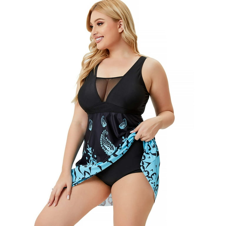 Women s Plus Size Sexy Swindress Floral Halter 2 Pieces Tankini Swimwear Swimsuits Tummy Control L 5X