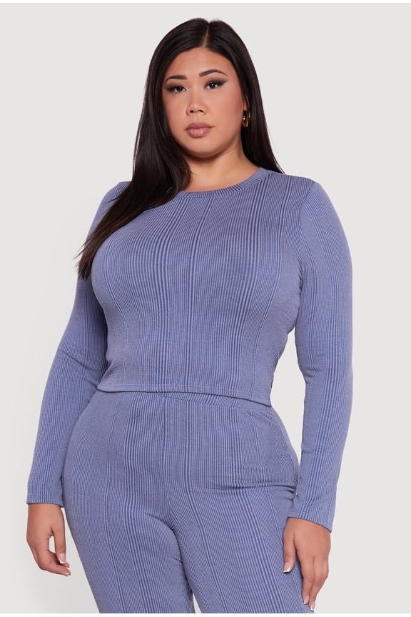 Women's Plus Size Shadow Stripe Long Sleeve Top