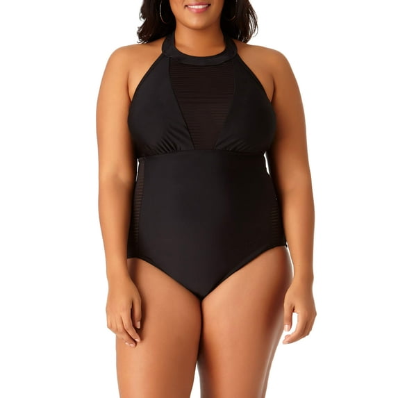 Women's Plus-Size Shadow Stripe Mesh One-Piece Swimsuit