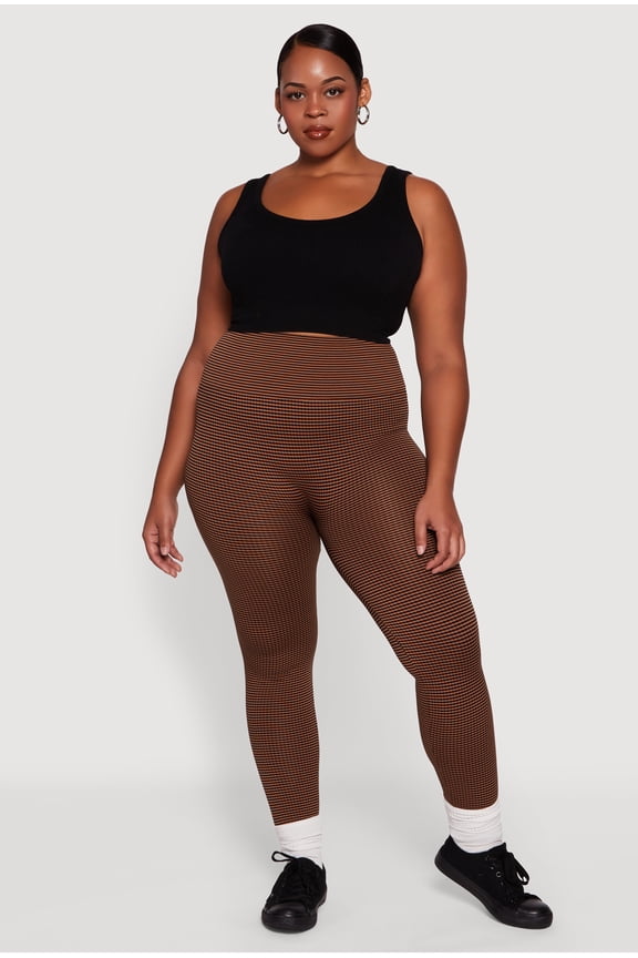 Women's Plus Size Shadow Striped Seamless Fleece Lined Leggings
