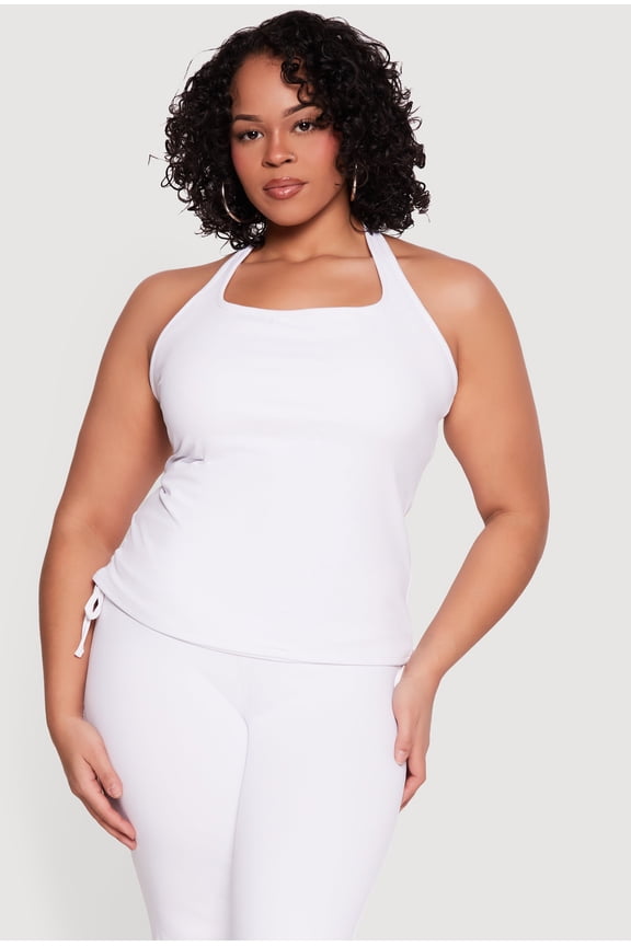 Women's Plus Size Shelf Bra Soft Knit Halter Top