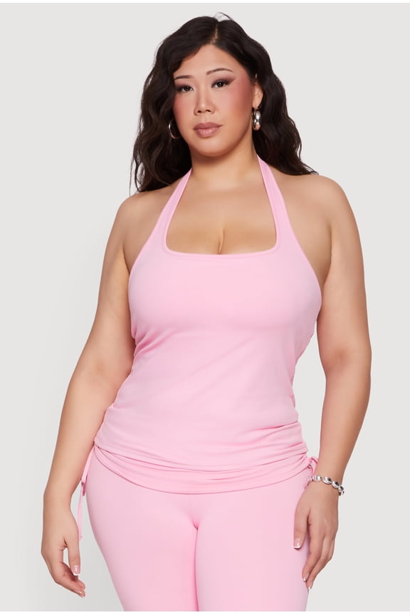 Women's Plus Size Shelf Bra Soft Knit Halter Top