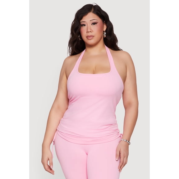 Women's Plus Size Shelf Bra Soft Knit Halter Top