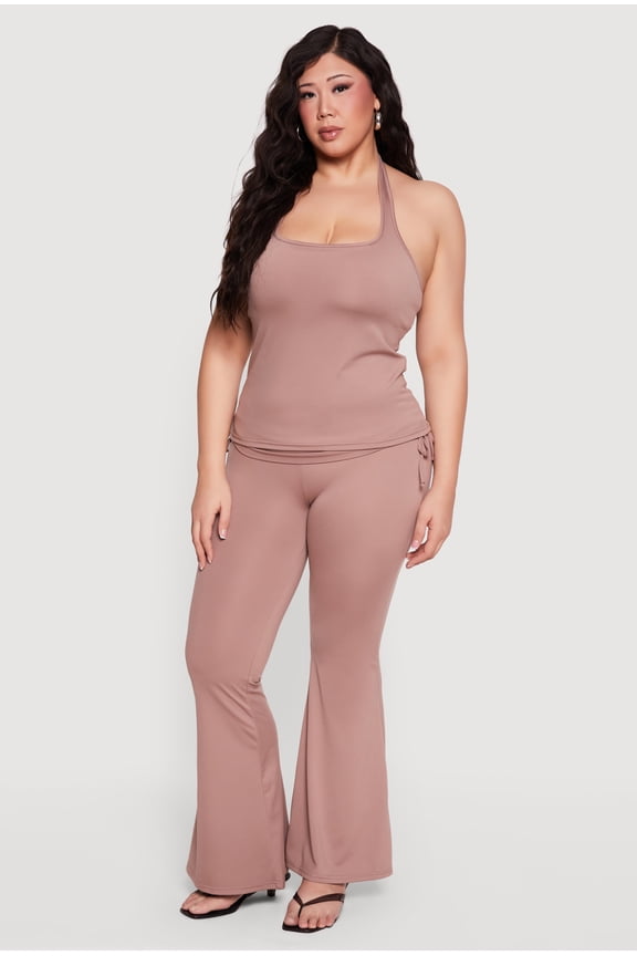 Women's Plus Size Shelf Bra Soft Knit Halter Top