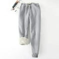 thumbnail image 1 of Women's Plus Size Sherpa Fleece Lined Sweatpants Athletic Joggers Thermal Winter Warm Pants Drawstring Gray L, 1 of 3