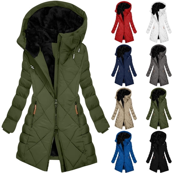 Women's Plus Size Sherpa Fleece Winter Coat Hooded Puffer Parka Coat Two-Way Zip Warm Casual Jacket Outerwear with Zipper Pockets,XXXL,White