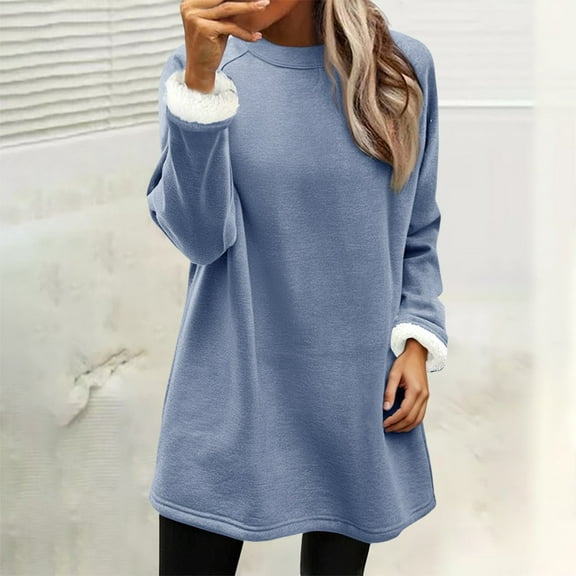 Women's Plus Size Sherpa Lined Fleece Sweatshirt Oversized Long Sleeve Drop Shoulder Pullover Warm Plush Loungewear Top for Winter Dark Blue XXXL