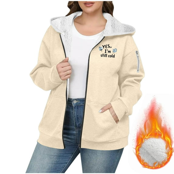 Women's Plus Size Sherpa Lined Jackets with Pockets Full Zip Up Hoodie Fleece Coat Long Sleeve Thick Warm Sweatshirt (L, Khaki 01)