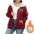 thumbnail image 1 of Women's Plus Size Sherpa Lined Jackets with Pockets Full Zip Up Hoodie Fleece Coat Long Sleeve Thick Warm Sweatshirt (XL, Red 01), 1 of 5