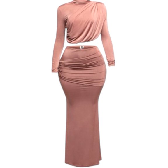 Women's Plus Size Shirring Maxi Skirt Set