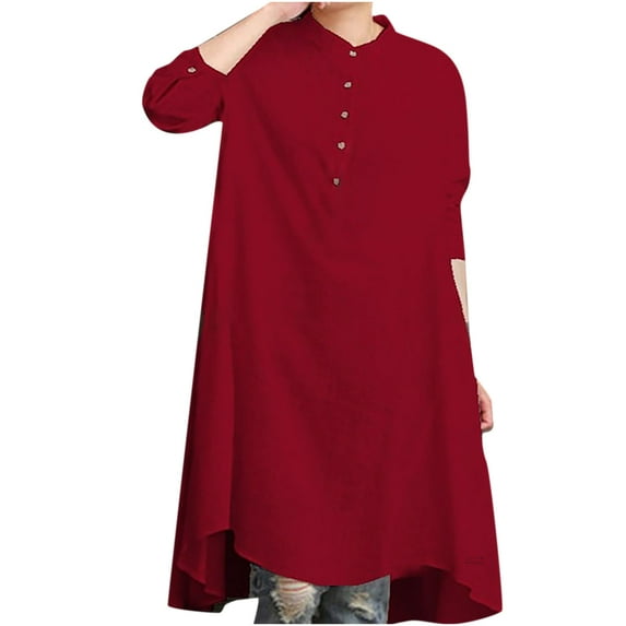 Women's Plus Size Shirt Dress Crew Neck Buttons Solid Color Long Sleeve Dress Casual Baggy Flowy Fall Dresses