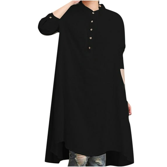 Women's Plus Size Shirt Dress Crew Neck Buttons Solid Color Long Sleeve Dress Casual Baggy Flowy Fall Dresses