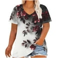 thumbnail image 1 of Women's Plus Size Shirts Casual Gradient Color Blouses Top V-Neck Fashion Floral Print Short Sleeve T-shirt Summer Loose Breathable Oversized Pullover Tops Print 01 5XL, 1 of 5