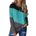 thumbnail image 1 of Women's Plus Size Shirts Fashion Color Block Tops Round Neck Long Sleeve Blouses Dressy Casual Going Out Clothes, 1 of 5
