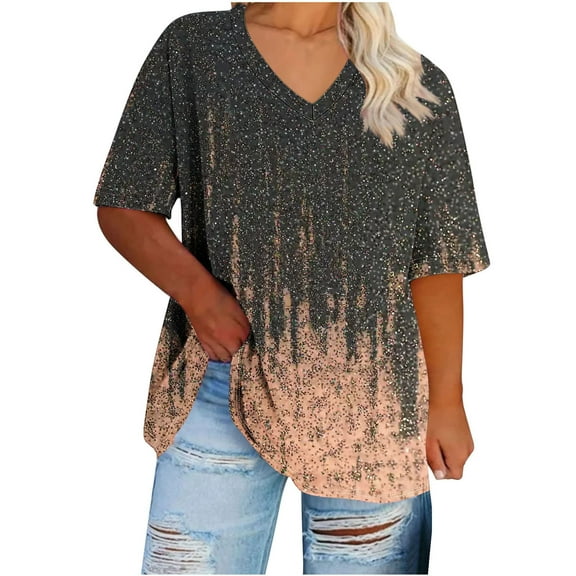 Women's Plus Size Shirts Fashion Floral Print Short Sleeve Blouses Oversized Half Sleeve Tee Shirts V Neck Loose Casual Shirts Summer Pullover Top
