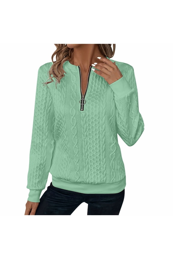 Women's Plus Size Shirts Trendy Half Zip Quilted Sweatshirts Zipper Neck Long Sleeve Tops Casual Textured Solid Blouses