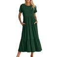 thumbnail image 1 of Women's Plus Size Short Sleeve Crewneck Swing Dress Flowy Tiered Maxi Beach Dress With Pockets Elegant Leisure Dresses, 1 of 6