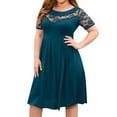 thumbnail image 1 of Women's Plus Size Short Sleeve Lace Midi Dress Pleated Casual Summer Flowy Dress With Pockets, 1 of 2
